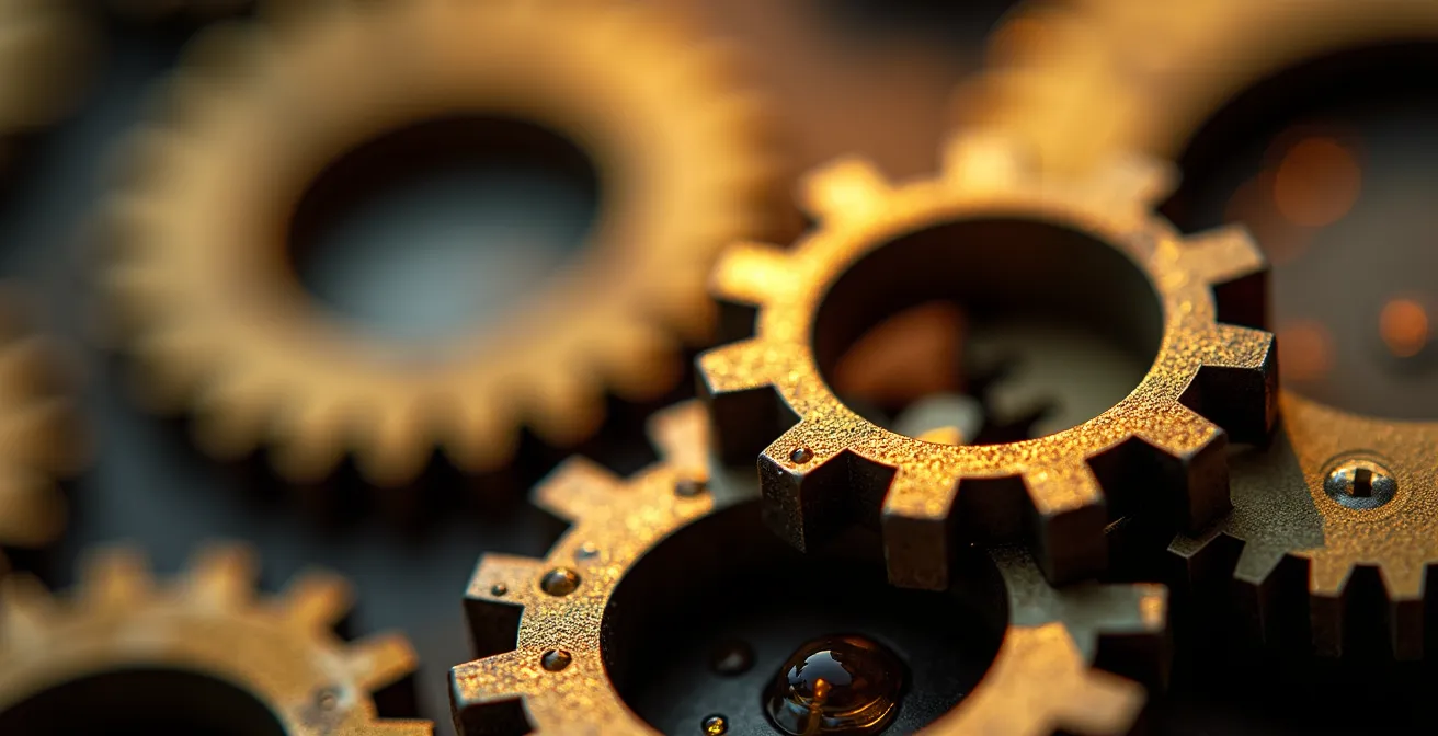 Système d'engrenages dorés interconnectés symbolisant l'automatisation fluide des processus